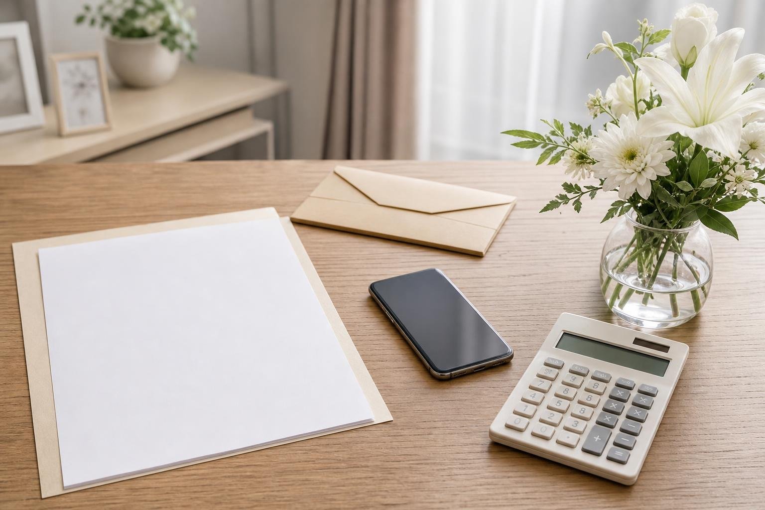 Hình ảnh một người đang sắp xếp giấy tờ liên quan đến việc chuyển tiền ra nước ngoài và chi phí tang lễ trên bàn làm việc của họ.