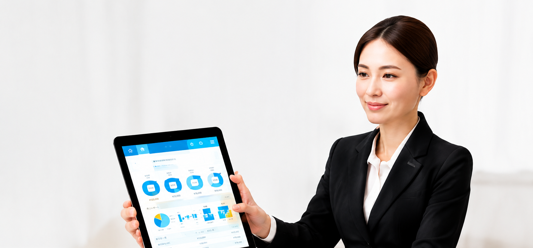Nhân viên dùng máy tính bảng để giới thiệu các phương án tang lễ